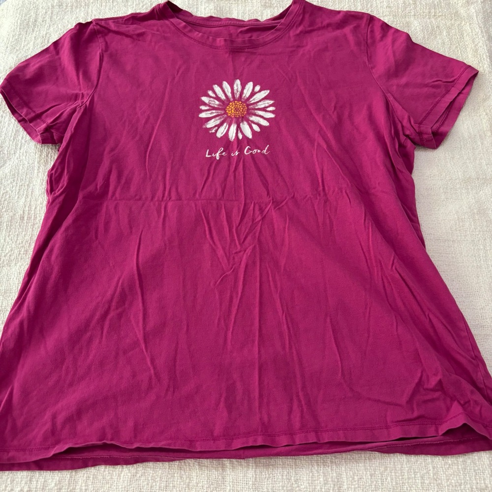 Life is Good Womens Magenta Pink Daisy Graphic Short Sleeve T-Shirt Large